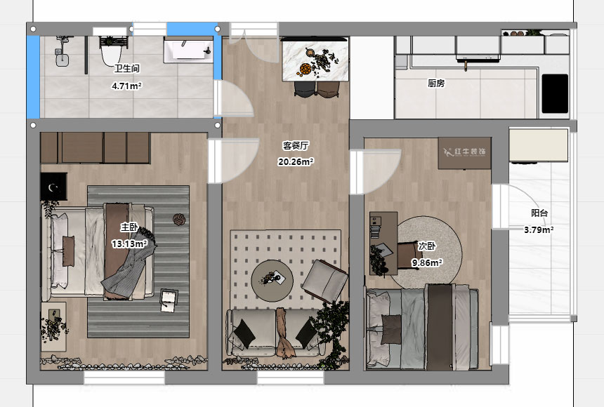 刘晓芳｜青云巷20号201-57㎡-现代风格｜2室2厅1卫｜老房装修｜定制家｜全包8